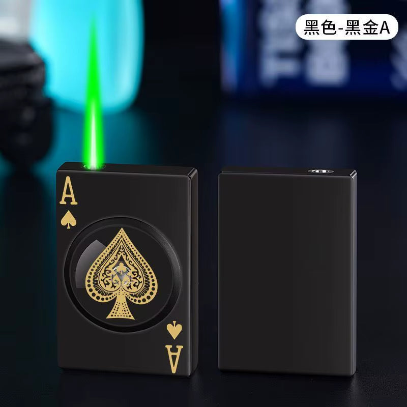 Creative Playing Cards Ace of Spades Lighter Butane Windproof Straight Metal Lighter Metal Fun Toy for Men Smoking Accessories