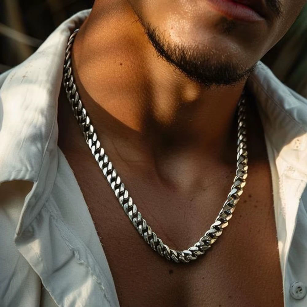 3/5/7/9Mm Thick Cuban Chain Necklaces for Men Women,Simple Miami Curb Links Collar,Waterproof Stainless Steel Unisex Chain