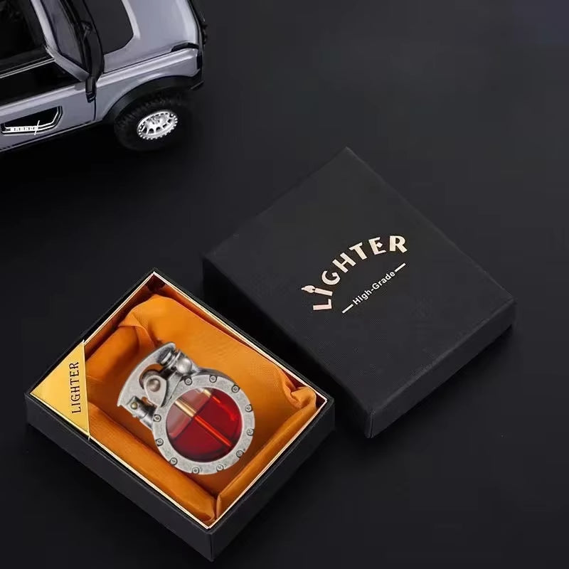 New Retro Transparent Oil Tank Metal Rocker Kerosene Lighter Personality Windproof Cigarette Lighter Men Collection Gifts