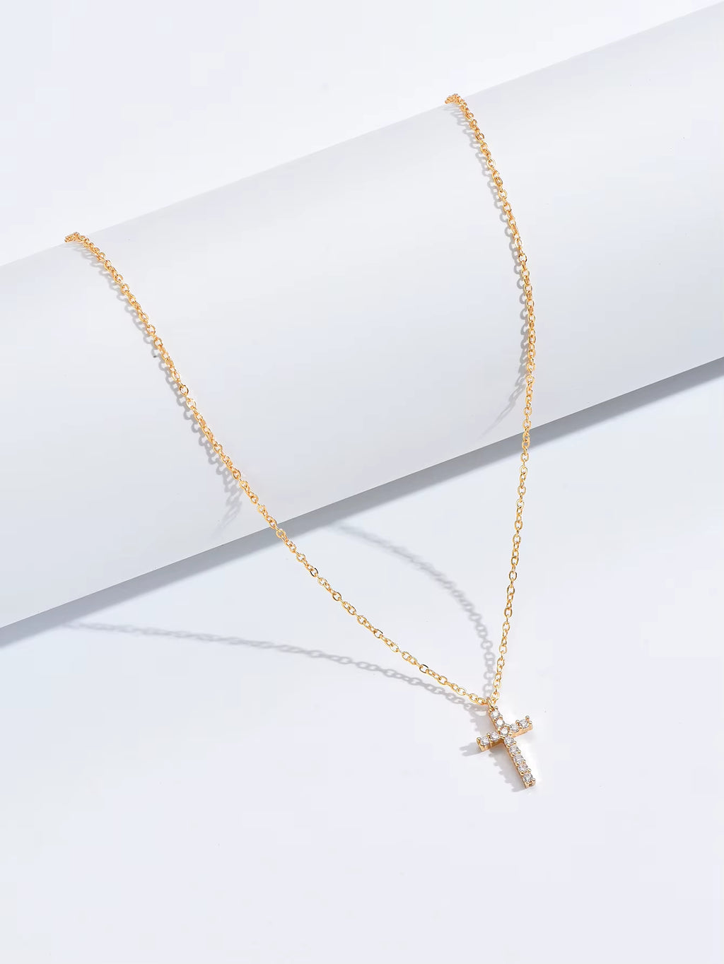 Fashion New Zircon Inlaid Cross Necklace Pendant Jewelry for Women Gold Color Long Clavicle Chain Necklaces