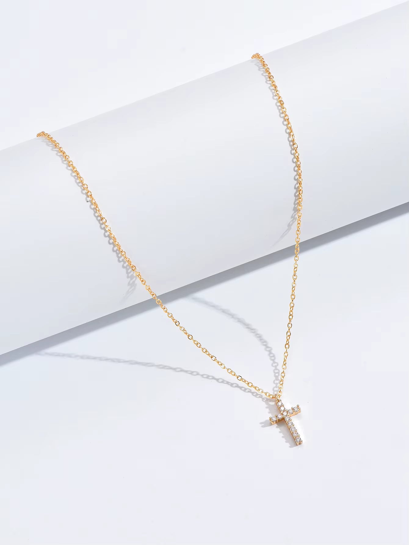 Fashion New Zircon Inlaid Cross Necklace Pendant Jewelry for Women Gold Color Long Clavicle Chain Necklaces
