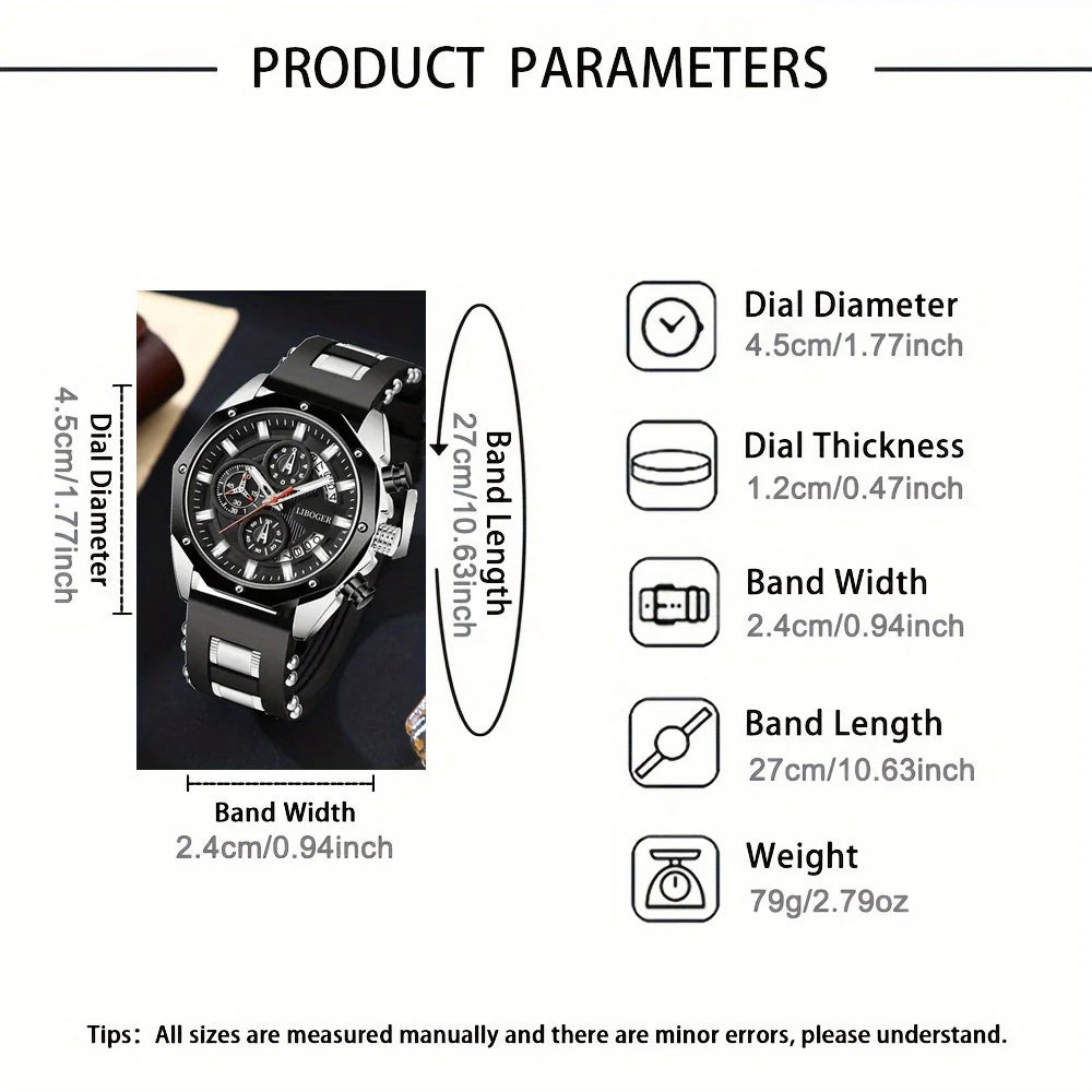 Fashion Men Watch Silica Gel Strap Mens Quartz Watches Date Function Business Casual Watch for Men Gift