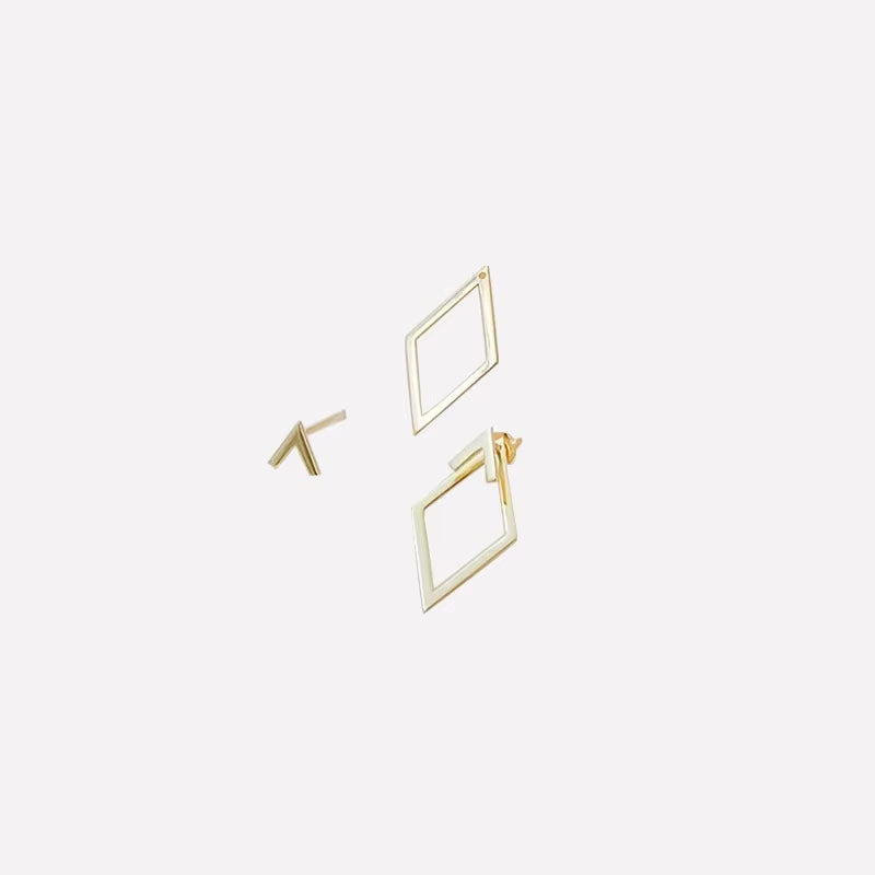 Retro Minimalist Geometric Square Detachable Triangles Stainless Steel Stud Earrings for Women Fashion Jewelry Accessories Party