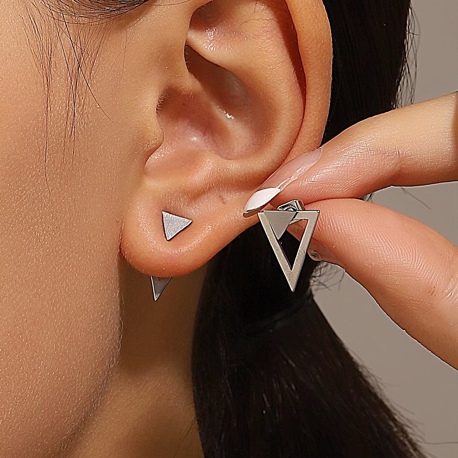 Retro Minimalist Geometric Square Detachable Triangles Stainless Steel Stud Earrings for Women Fashion Jewelry Accessories Party