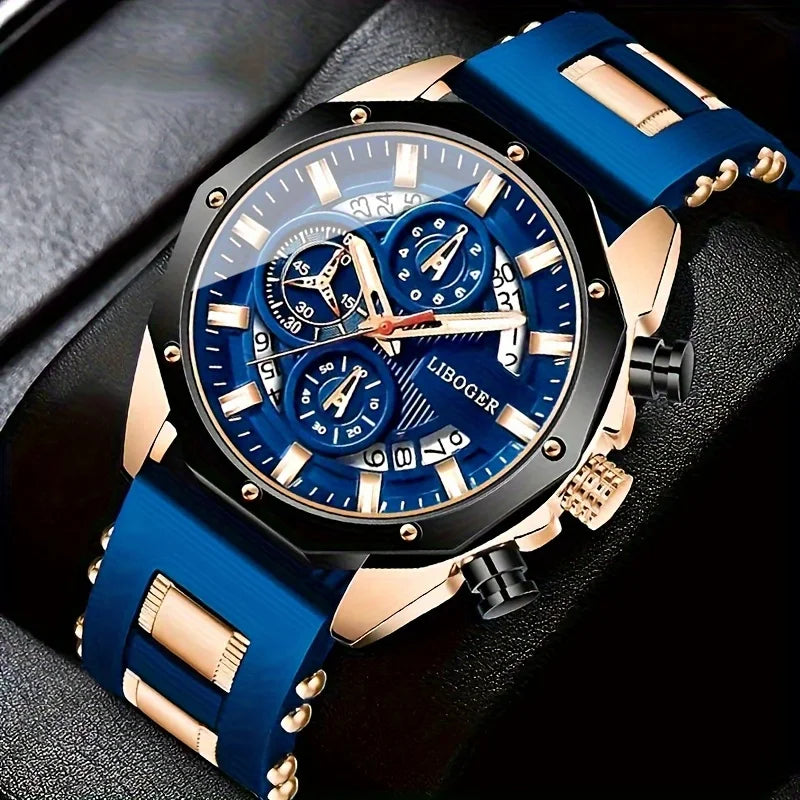 Fashion Men Watch Silica Gel Strap Mens Quartz Watches Date Function Business Casual Watch for Men Gift