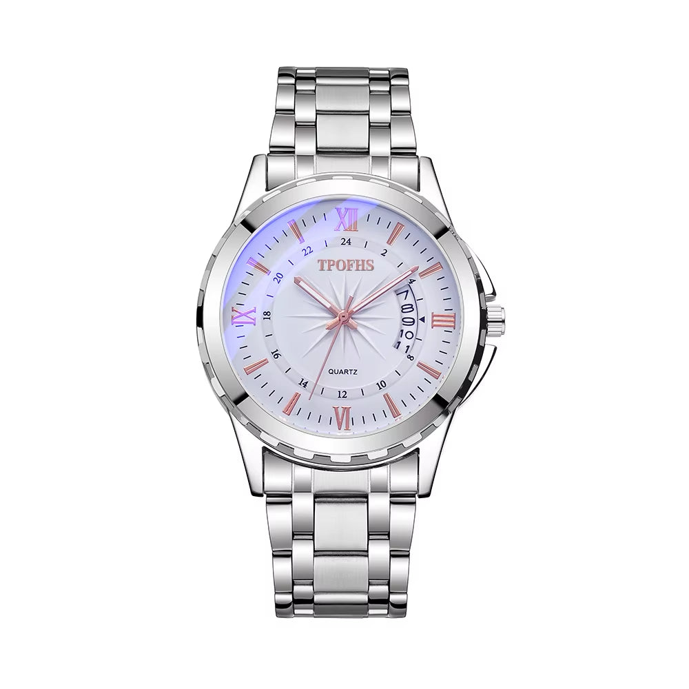 Men'S Watch Leisure and Fashion Blue Light Window Calendar Quartz Watch Stainless Steel Male Clock UTHAI CQ266