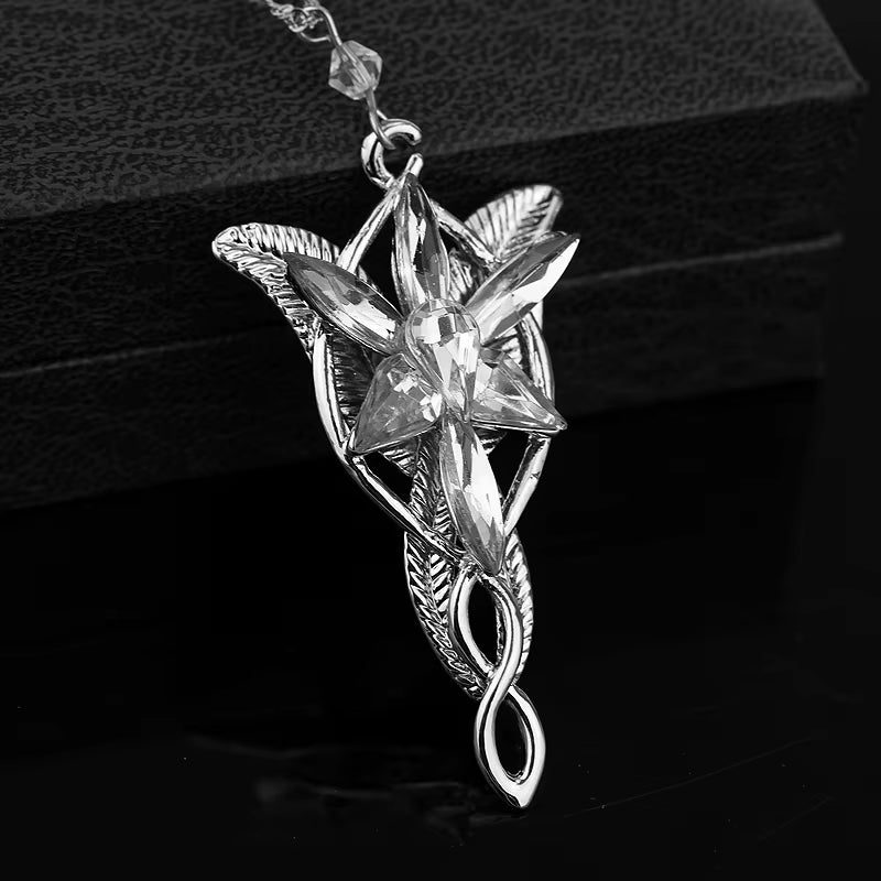 Lord Rings Arwen Evenstar Necklace the Elves Princess Fashion Crystal Cubic Zirconia Stone Pendant for Women Wedding Gifts