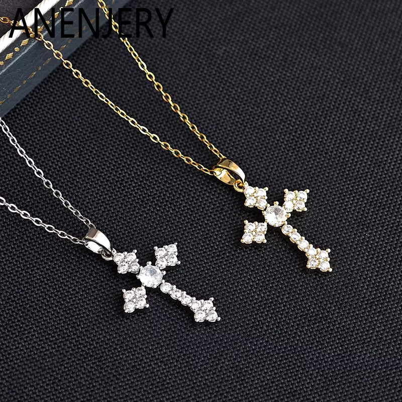316L Stainless Steel Cross Zircon Pendant Necklace for Women Men Simple Cool Temperament Jewelry Gifts Wholesale