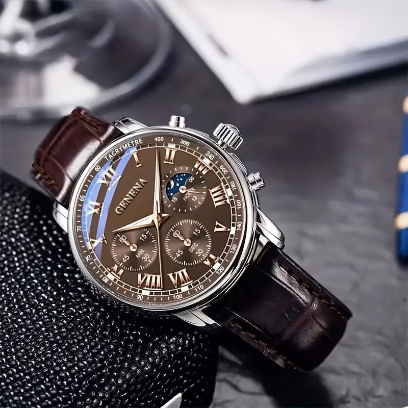 High Quality Men'S Luxury Belt Fashion Quartz Watch Men round Business Student Sport Waterproof Glow Clock