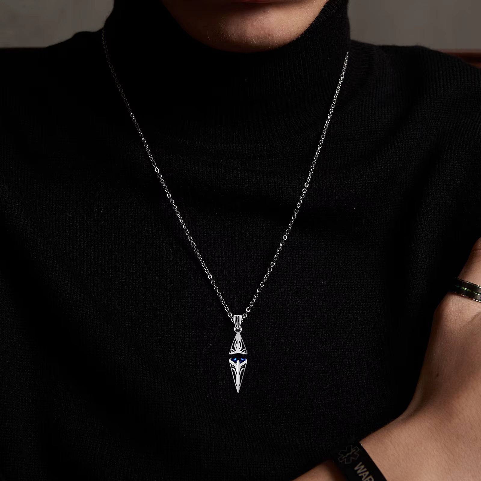 Stylish Blue Stone Necklaces for Men, Stainless Steel Cube Geometric Pendant Collar Jewelry, Birthday Party Gifts for Him