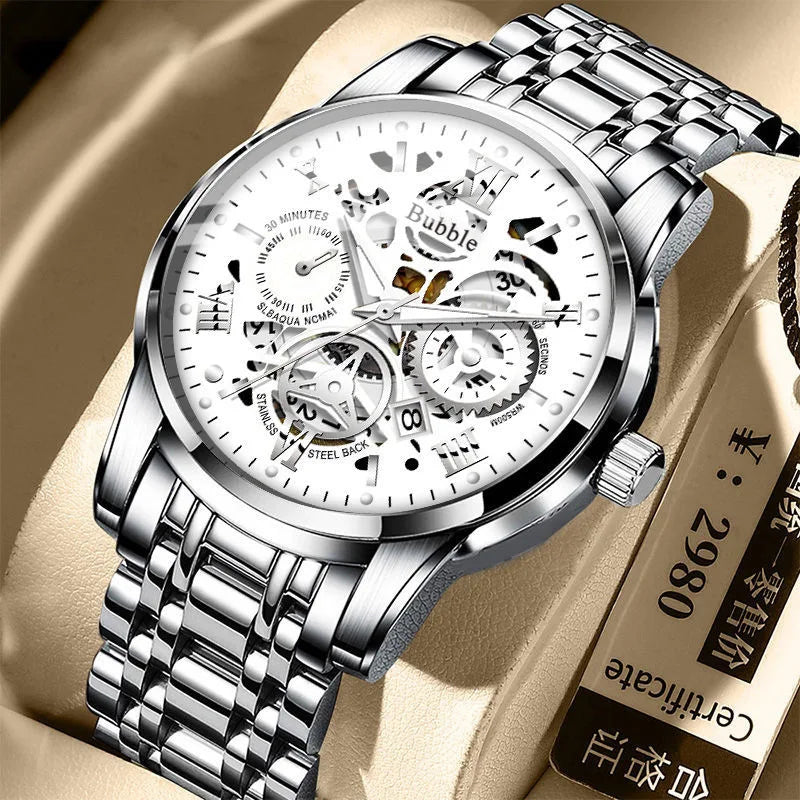 UTHAI Watch for Men Trendy High End Light Luxury Versatile Quartz Wristwatches Waterproof Roman Hollow Male'S Clock Watch