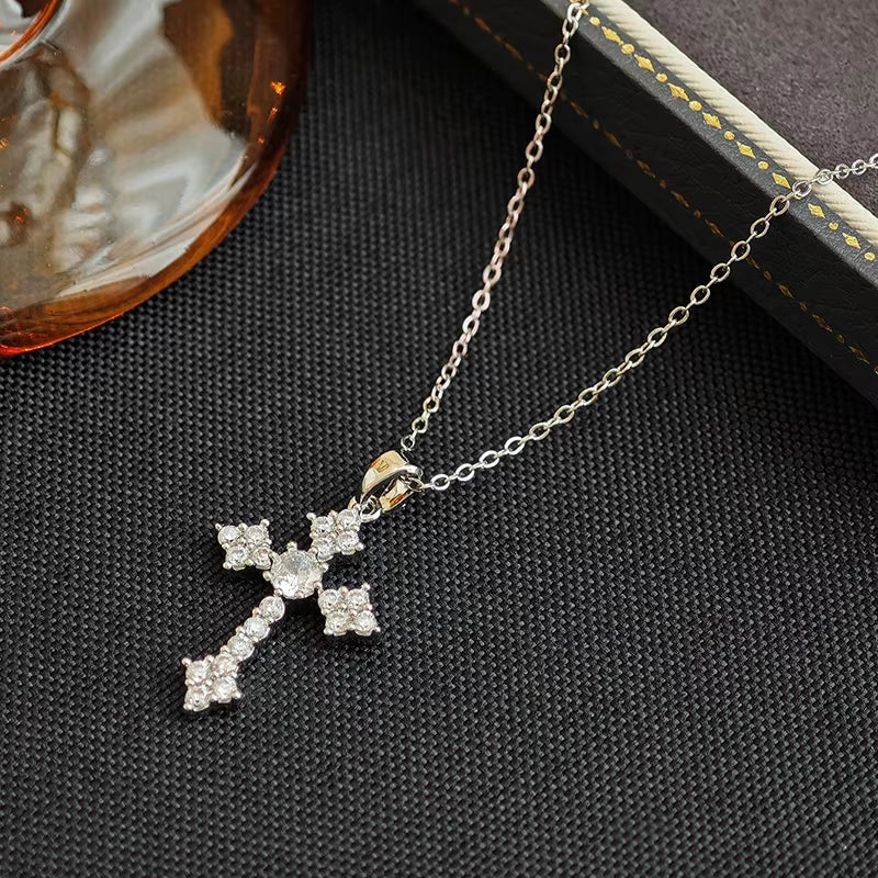 316L Stainless Steel Cross Zircon Pendant Necklace for Women Men Simple Cool Temperament Jewelry Gifts Wholesale