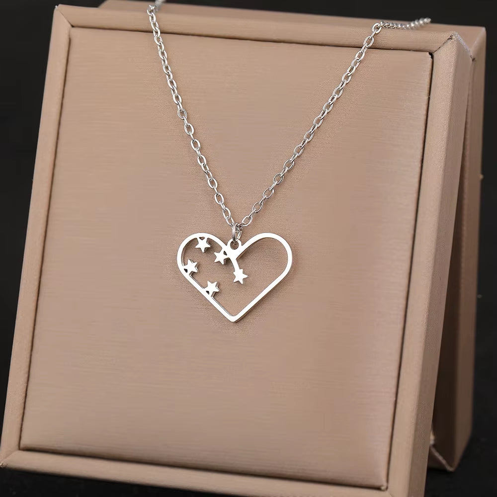 Stainless Steel Necklaces Elegant Exquisite Heart Infinity Symbol Heartbeat Pendants Chain Trend Fine Necklace for Women Jewelry