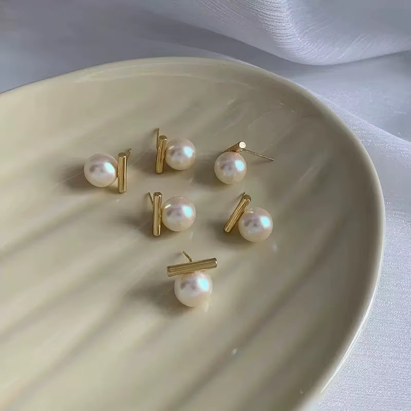 Simple Imitation Pearl Stud Earrings Gold Color Alloy Acrylic Beads Earring for Women Fashion Jewelry Trend Accessories