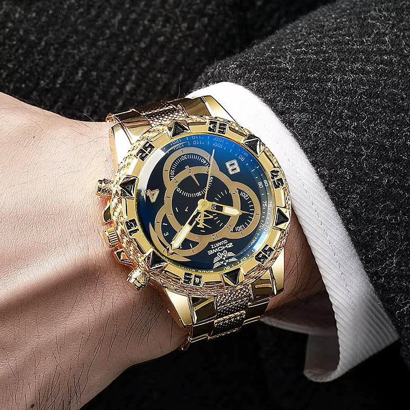 Cross Border Foreign Trade Hot Selling Leisure Fashion Business Alloy Steel Strip Blue Light Large Dial Quartz Men'S Watch Watch