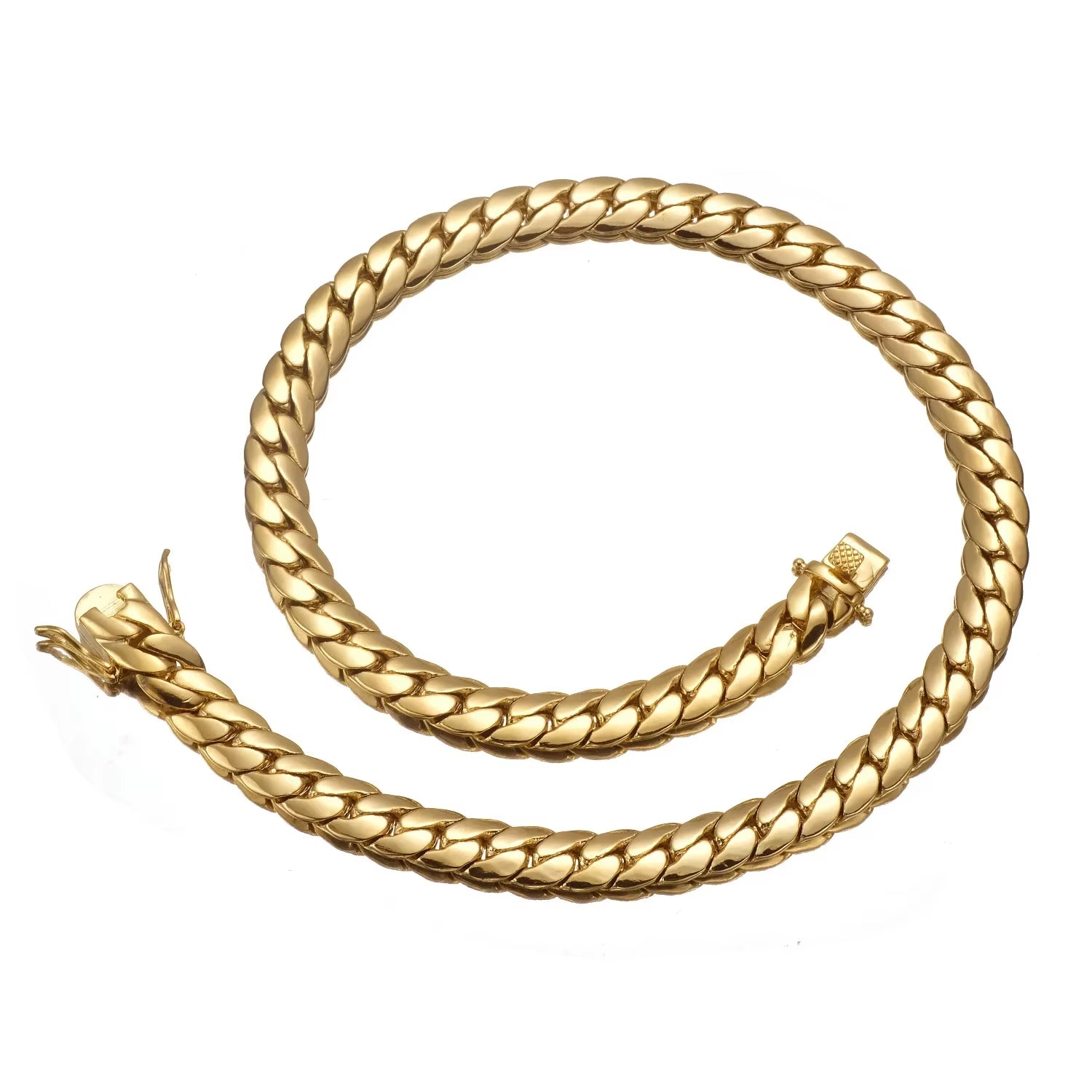 18K Gold Plated Waterproof Stainless Steel Bracelet Necklace Men Hiphop Cuban Whip Chain Necklace 6Mm/ 8.8Mm/9.6Mm 16" 18" 24"