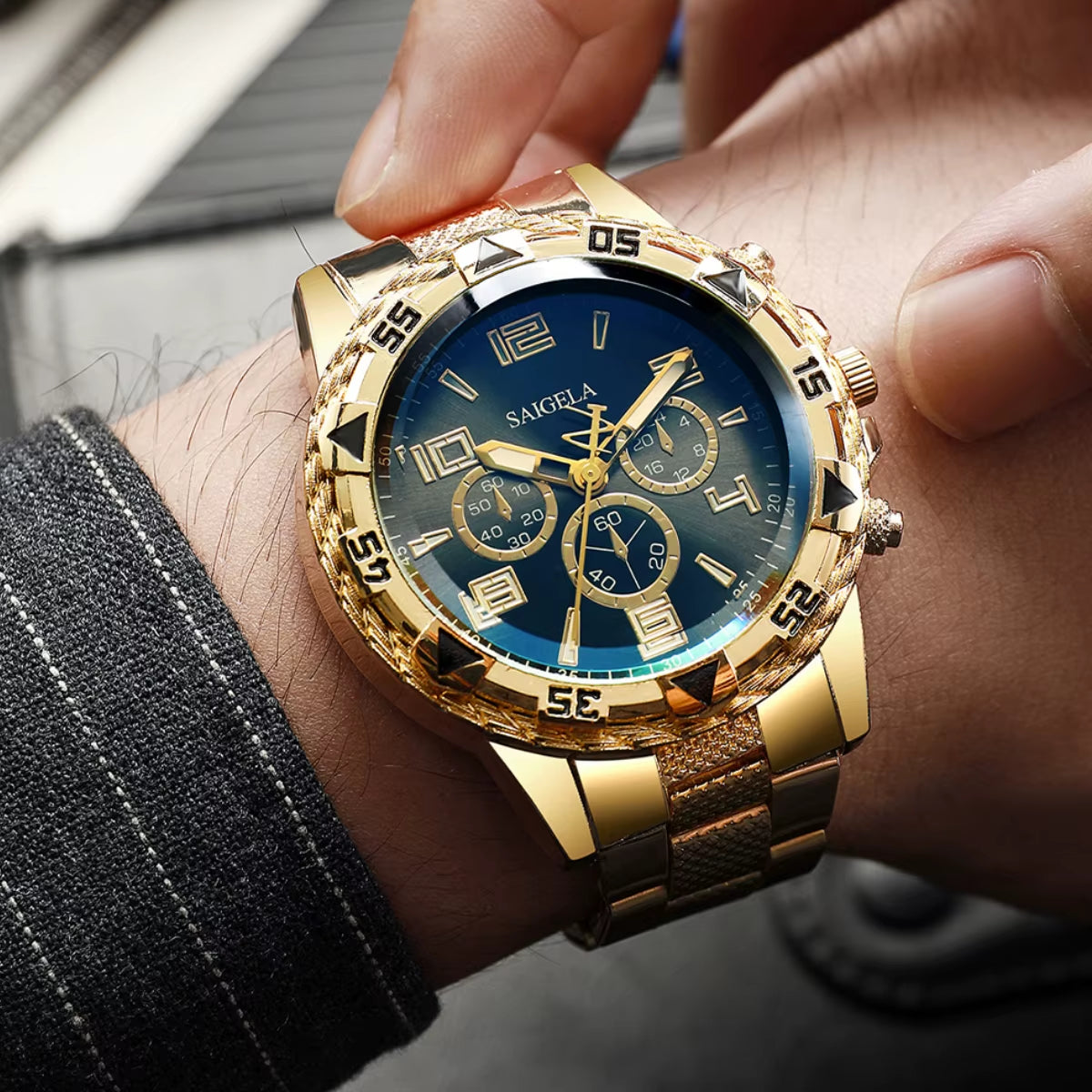 2Pcs/Set Men Business Watches Fashion Arabic Dial Steel Band Male'S Quartz Watch Set (Without Box）