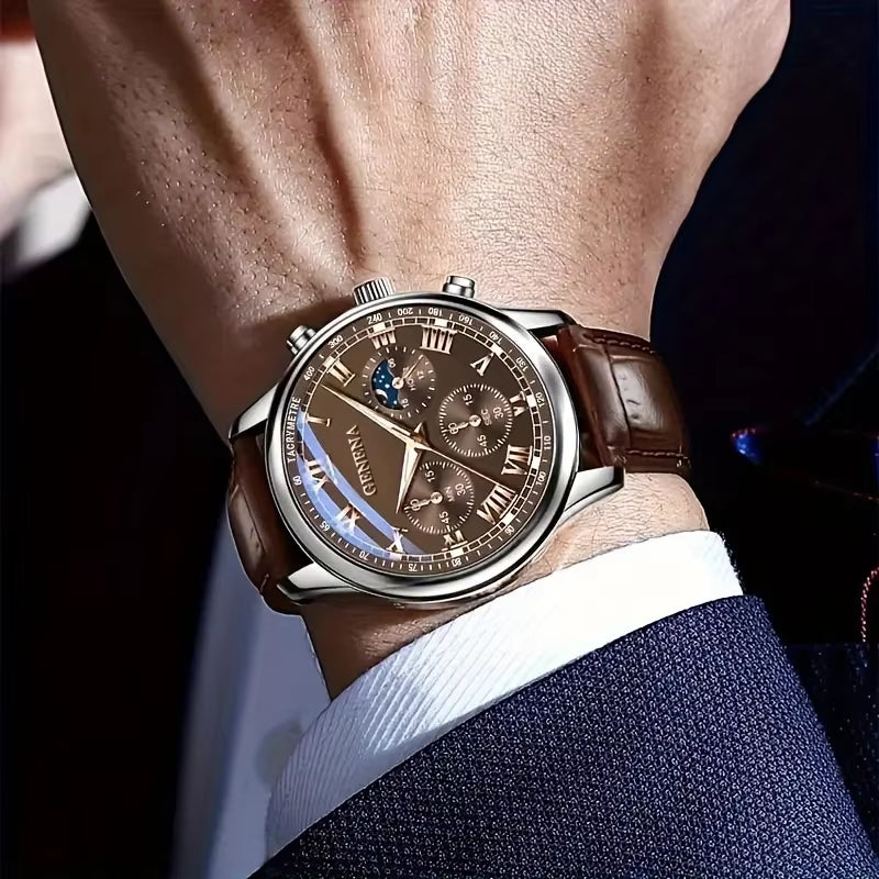 High Quality Men'S Luxury Belt Fashion Quartz Watch Men round Business Student Sport Waterproof Glow Clock