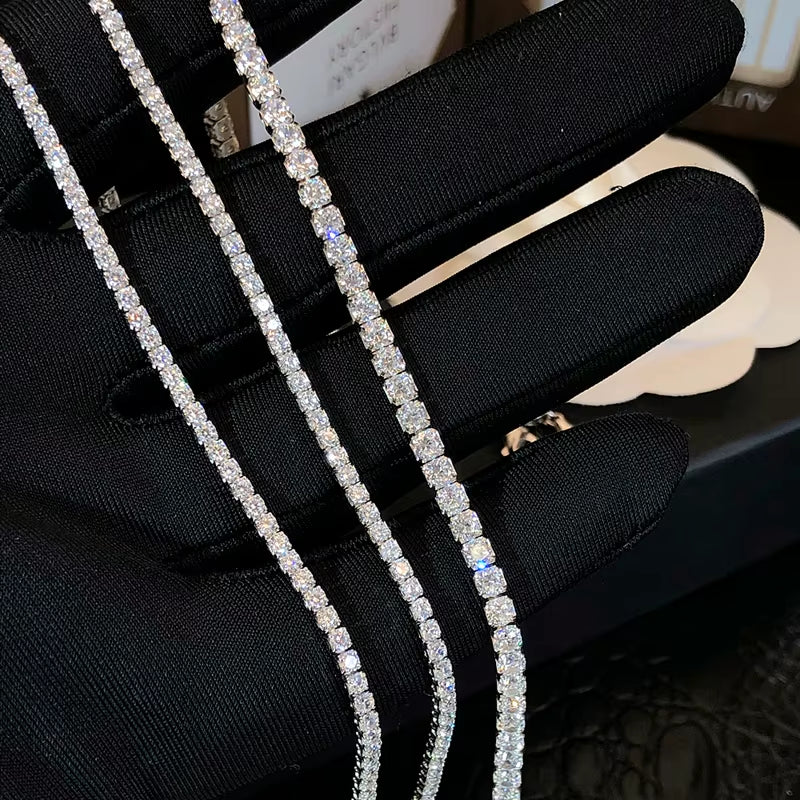 New S925 Sterling Silver Hip Hop Full CZ Choker Chain Necklace for Women Luxury Cubic AAA Zircon Short Accessories Fine Jewelry