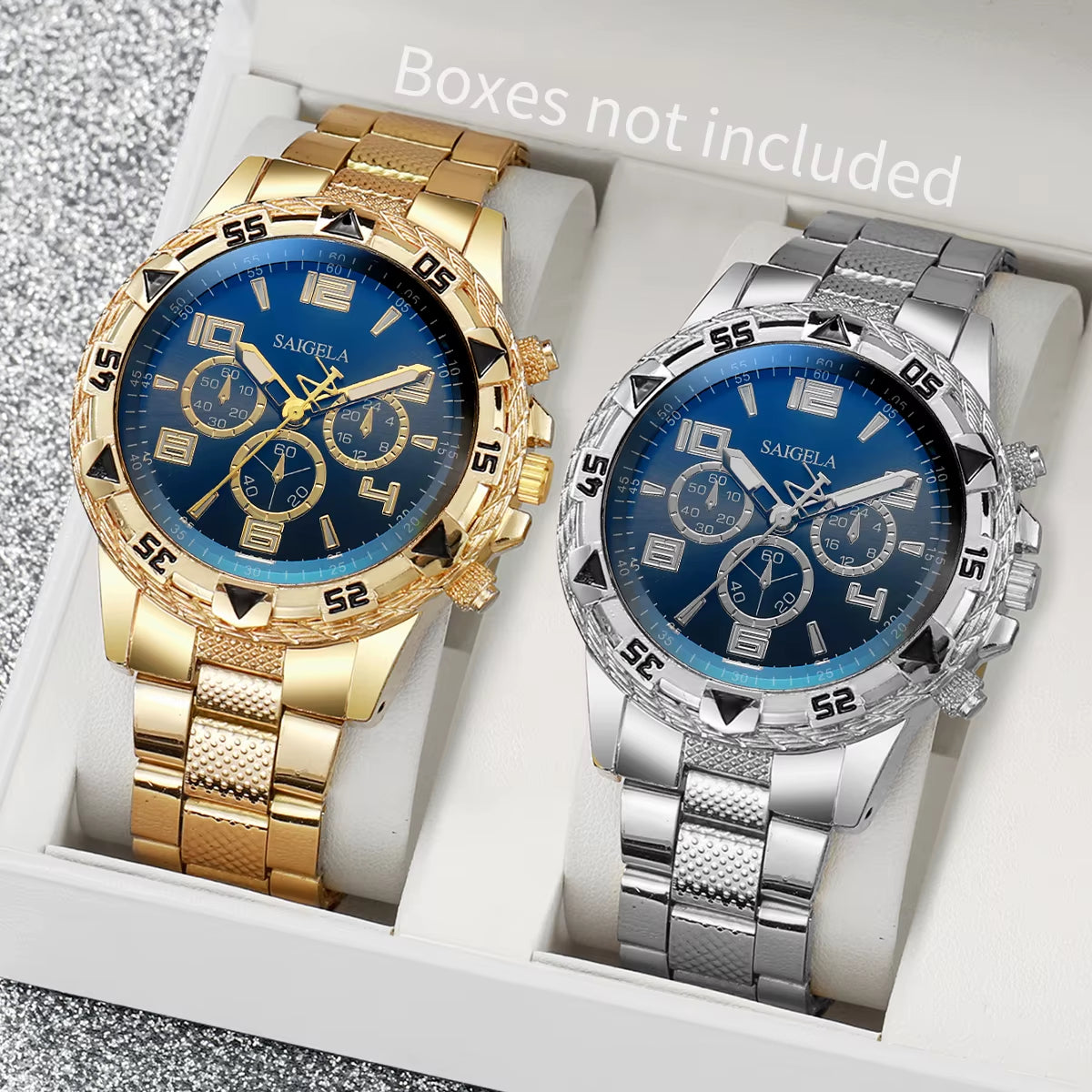 2Pcs/Set Men Business Watches Fashion Arabic Dial Steel Band Male'S Quartz Watch Set (Without Box）