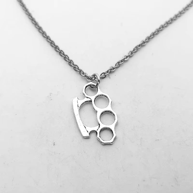 Brass Knuckles Pendant Necklace for Women Men Neck Chain Vintage Summer Gothic Goth Jewelry Trend 2022 Accessories Holiday Gifts