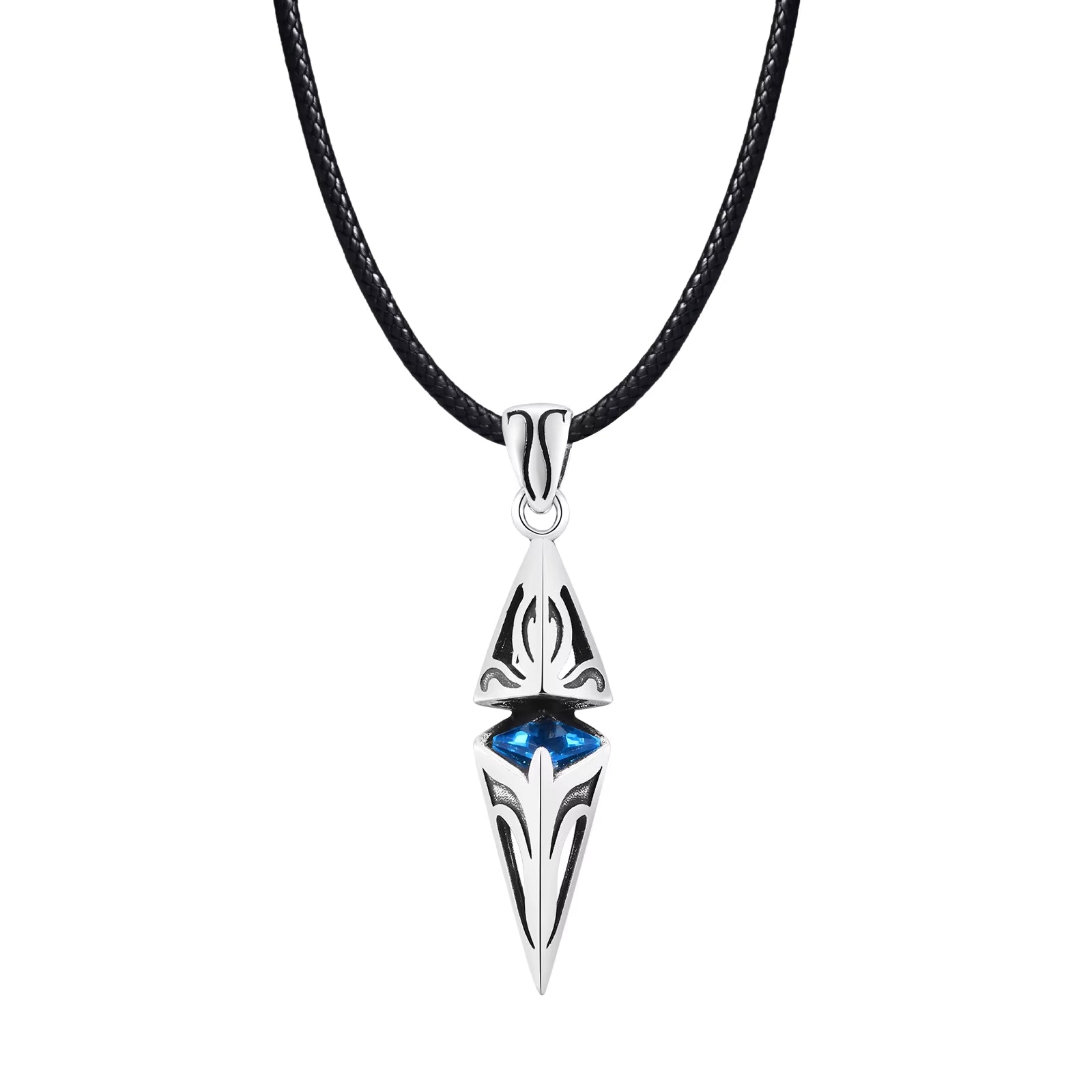 Stylish Blue Stone Necklaces for Men, Stainless Steel Cube Geometric Pendant Collar Jewelry, Birthday Party Gifts for Him