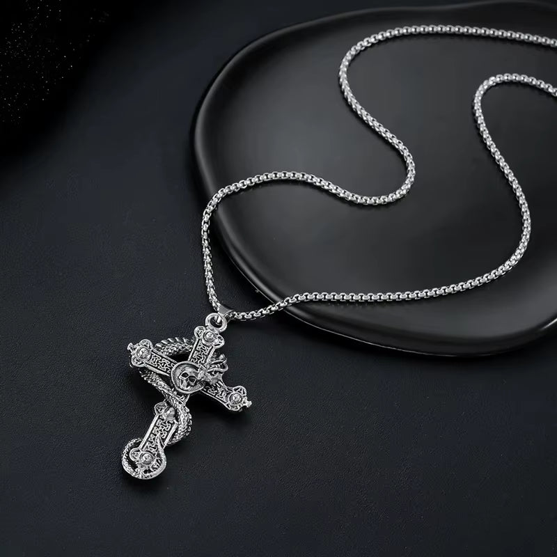 European and American Fashion Personality Retro Gothic Cross Necklace for Men and Women Street Hip-Hop Trendsetters Versatile Pe