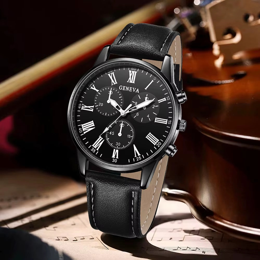 2PCS Men'S Quartz Watch Set Fashion Trend Digital Scale Dial Quartz Watch Bracelet Jewelry Set Suitable for Festival Gifts