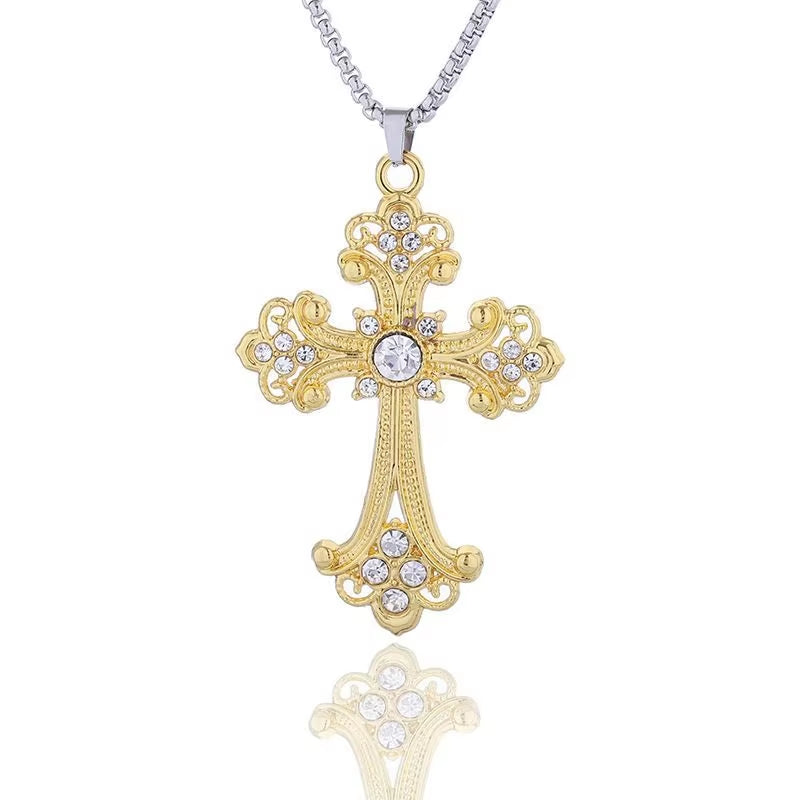 European and American Fashion Personality Retro Gothic Cross Necklace for Men and Women Street Hip-Hop Trendsetters Versatile Pe