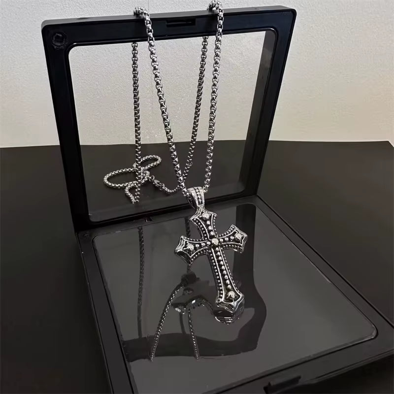 European and American Fashion Personality Retro Gothic Cross Necklace for Men and Women Street Hip-Hop Trendsetters Versatile Pe