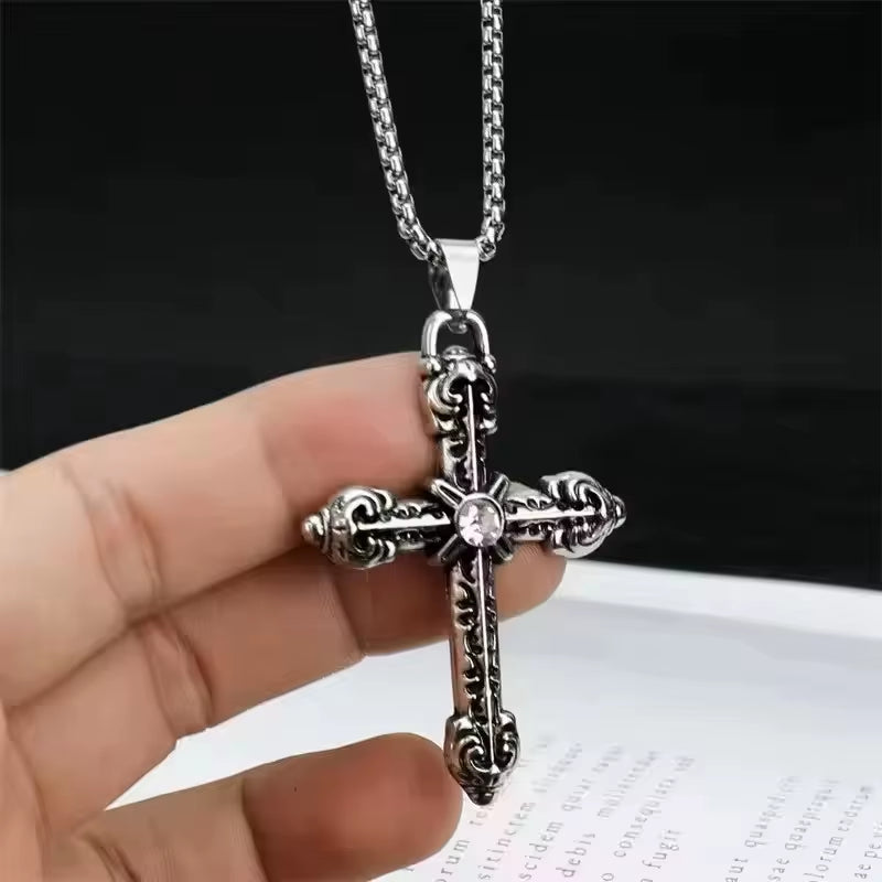 European and American Fashion Personality Retro Gothic Cross Necklace for Men and Women Street Hip-Hop Trendsetters Versatile Pe