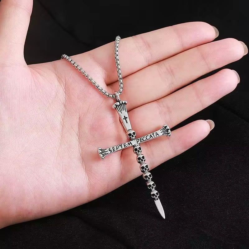 European and American Fashion Personality Retro Gothic Cross Necklace for Men and Women Street Hip-Hop Trendsetters Versatile Pe