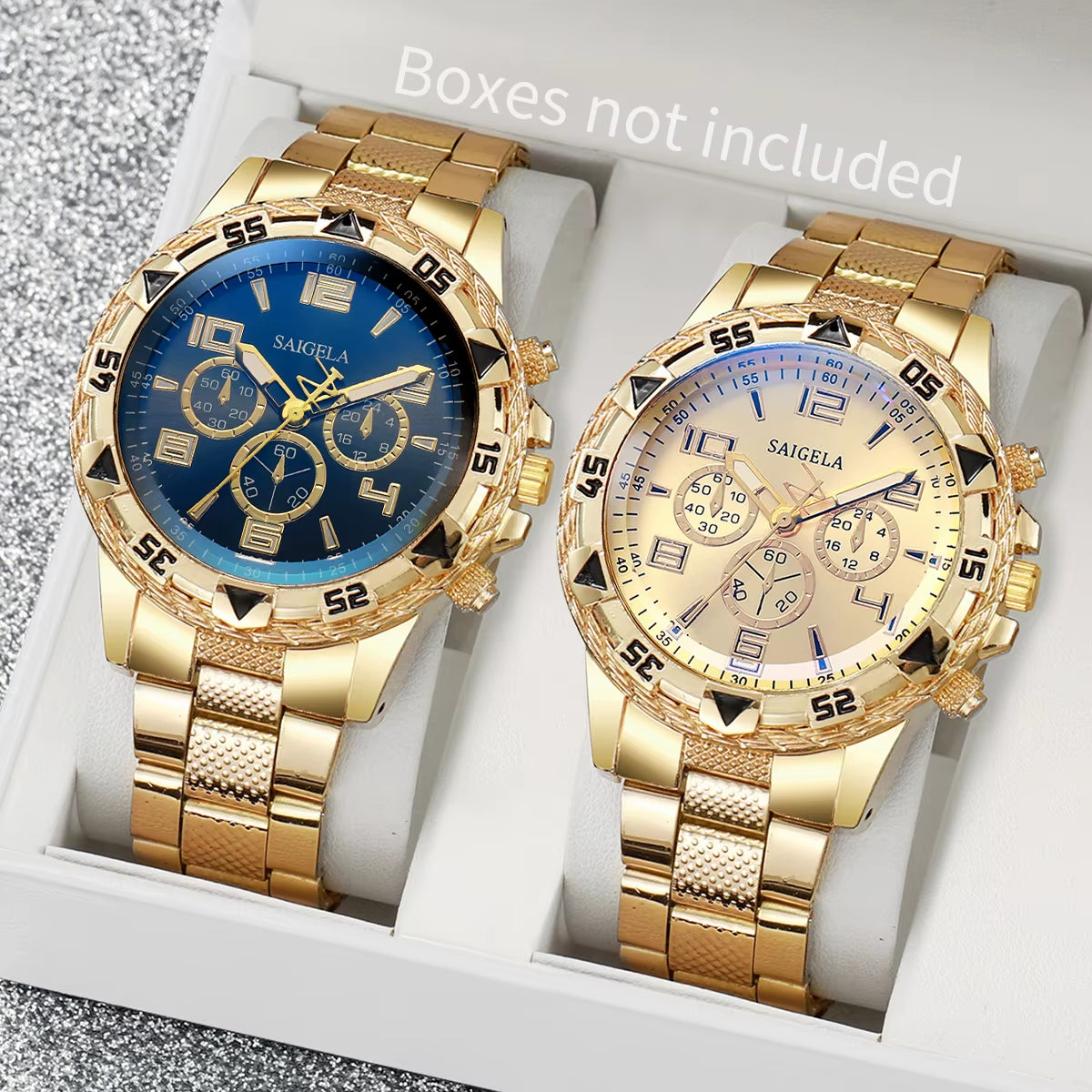 2Pcs/Set Men Business Watches Fashion Arabic Dial Steel Band Male'S Quartz Watch Set (Without Box）