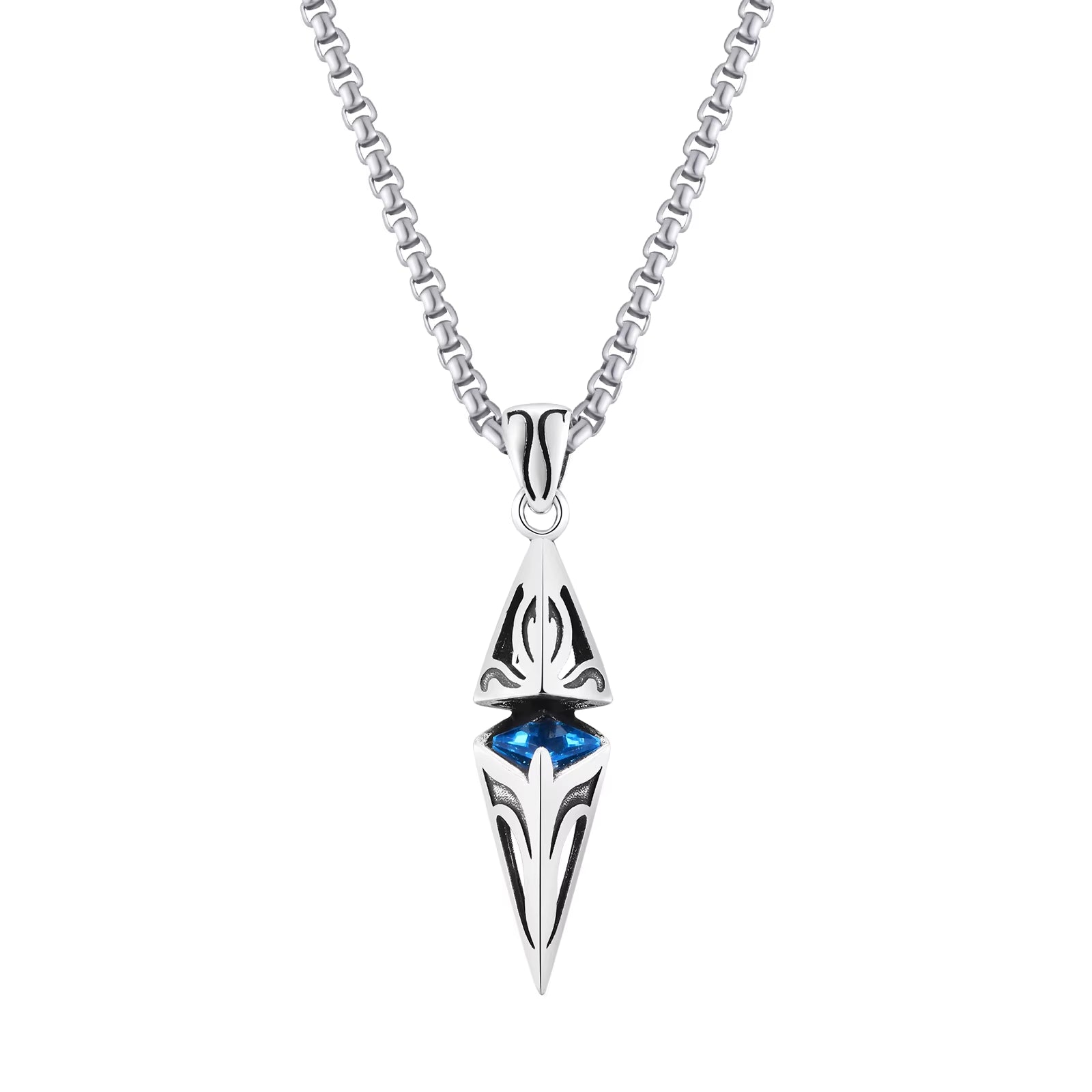 Stylish Blue Stone Necklaces for Men, Stainless Steel Cube Geometric Pendant Collar Jewelry, Birthday Party Gifts for Him