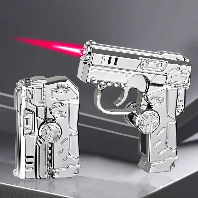 2025 Multi Functional Folding Dual Form Decompression Gyro Gun Shaped Lighter with Creative Deformation and Windproof Red Flame