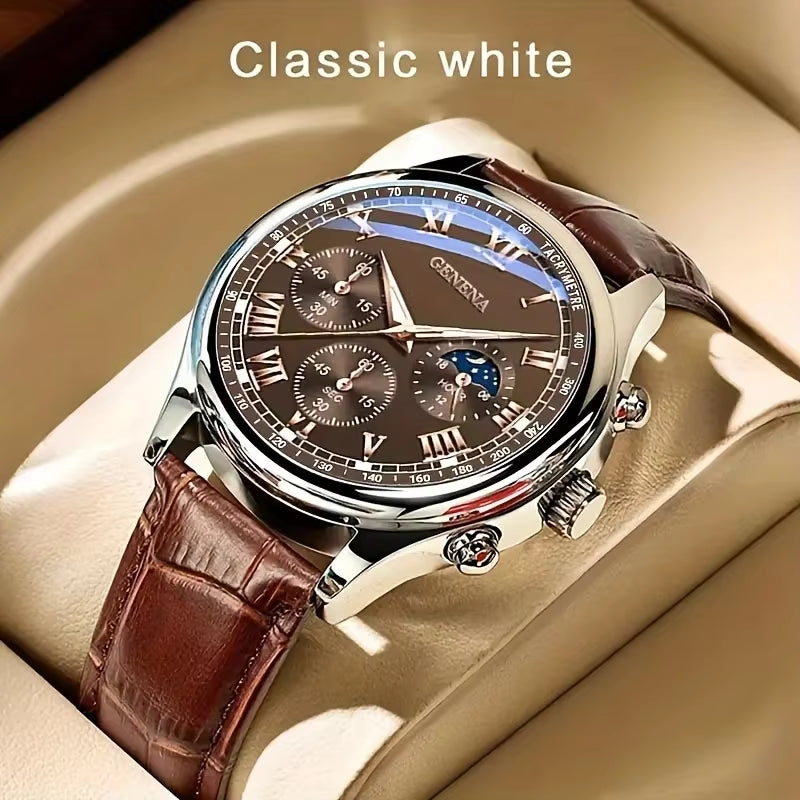 High Quality Men'S Luxury Belt Fashion Quartz Watch Men round Business Student Sport Waterproof Glow Clock