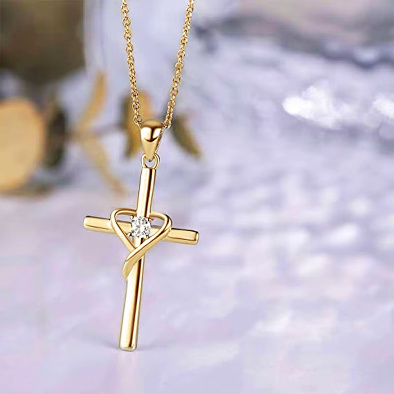 Delicate Trendy Cross Necklace Female Fashion Jewelry with Brilliant Zirconia Silver Color Pendant Accessories for Women