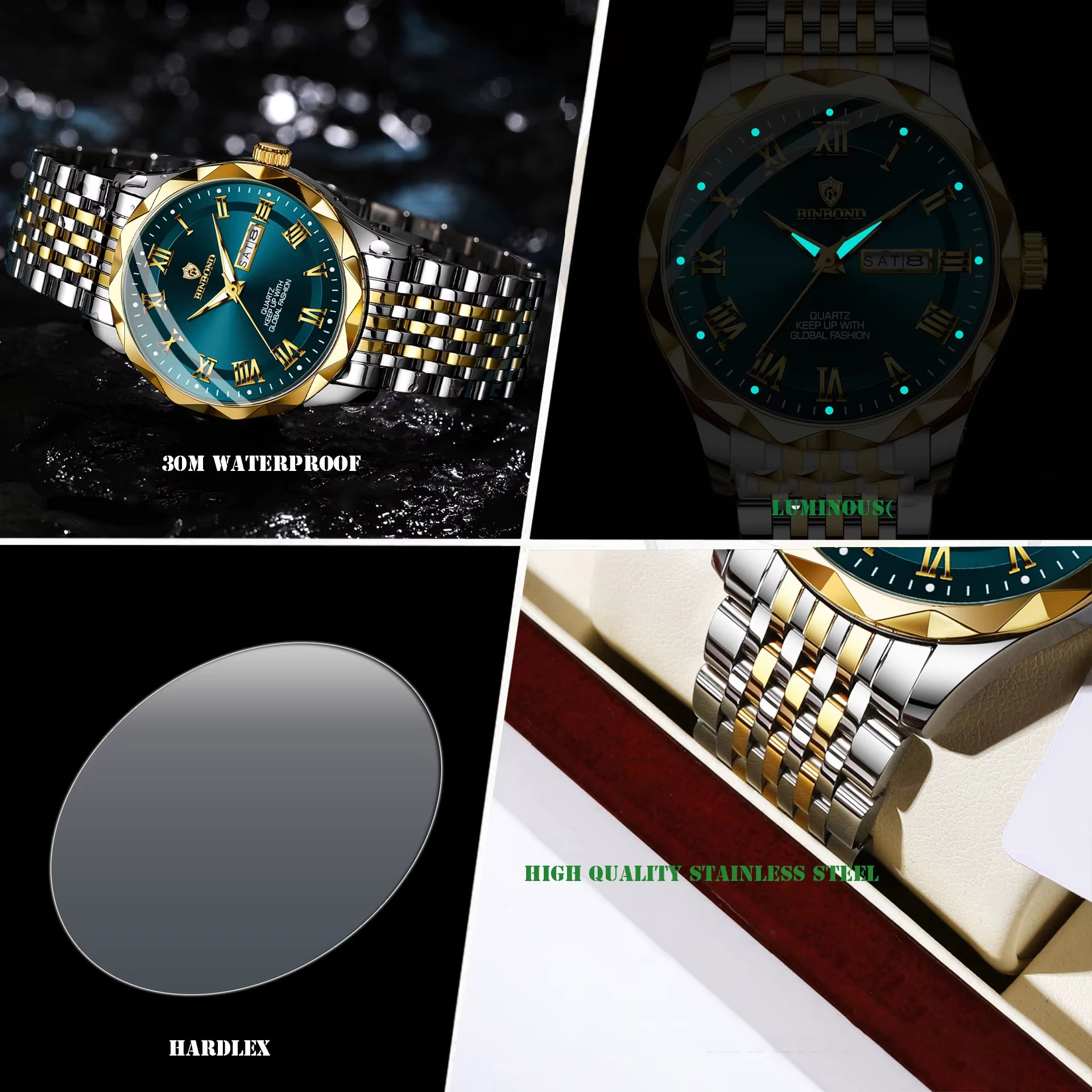 New Men'S Watch Light Luxury High End Brand Business Double Calendar Waterproof Steel Strip Male Fashion Quartz Watches Gift