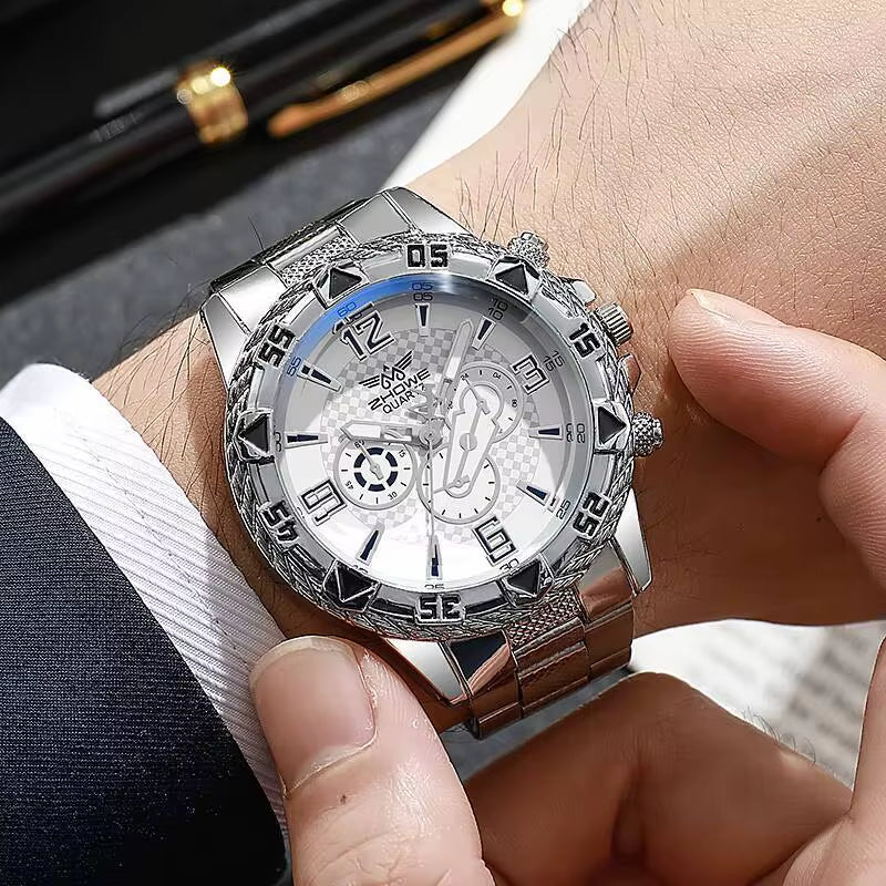 Fashion Big Dial Men'S Watch Steel Band Male Business Quartz Wristwatches Reloj Hombre（Without Box）