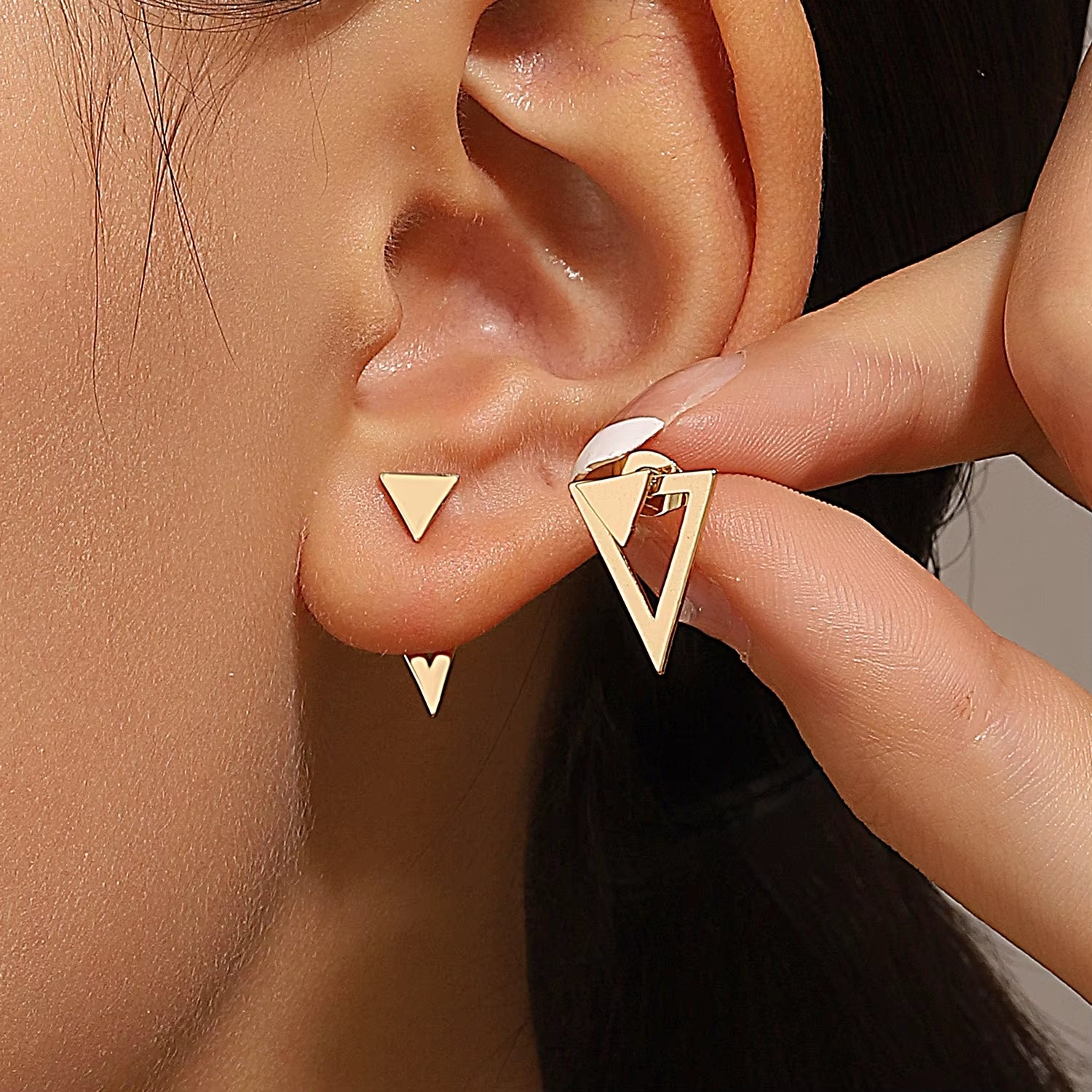 Retro Minimalist Geometric Square Detachable Triangles Stainless Steel Stud Earrings for Women Fashion Jewelry Accessories Party