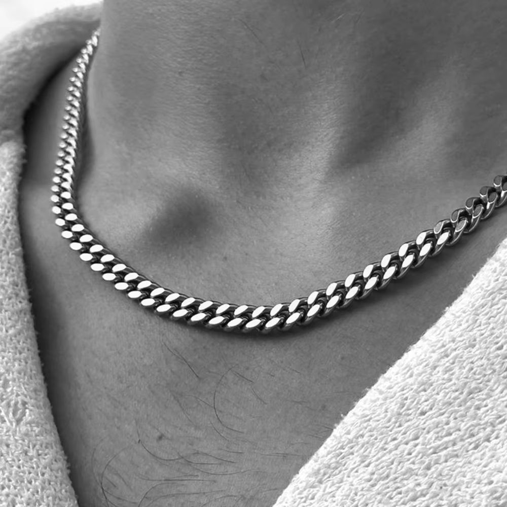 3/5/7/9Mm Thick Cuban Chain Necklaces for Men Women,Simple Miami Curb Links Collar,Waterproof Stainless Steel Unisex Chain
