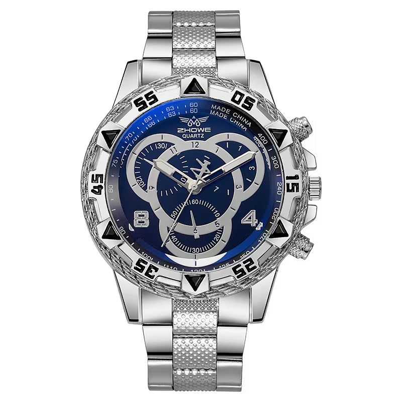 Cross Border Foreign Trade Hot Selling Leisure Fashion Business Alloy Steel Strip Blue Light Large Dial Quartz Men'S Watch Watch