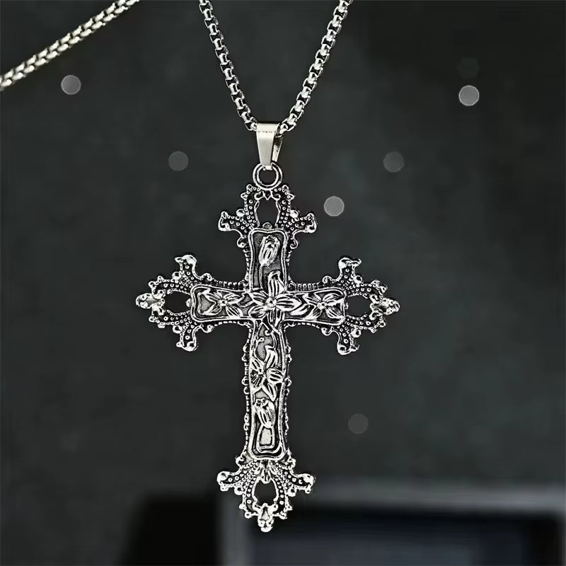 European and American Fashion Personality Retro Gothic Cross Necklace for Men and Women Street Hip-Hop Trendsetters Versatile Pe