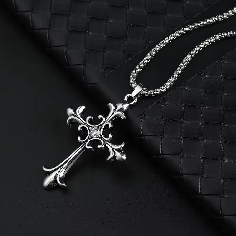 European and American Fashion Personality Retro Gothic Cross Necklace for Men and Women Street Hip-Hop Trendsetters Versatile Pe