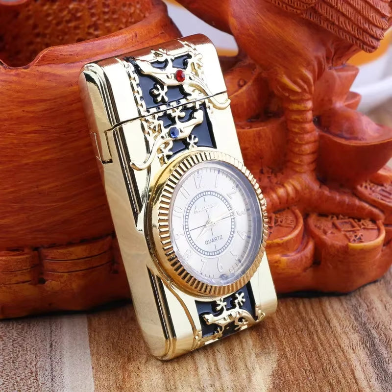 Gecko Shape Quartz Clock Lighter, Compact Gas Lighter, Butane Jet Torch, Cigarette Cigar, Direct Fire Lighter, Men'S Gift