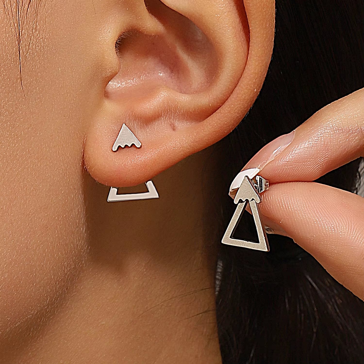 Retro Minimalist Geometric Square Detachable Triangles Stainless Steel Stud Earrings for Women Fashion Jewelry Accessories Party