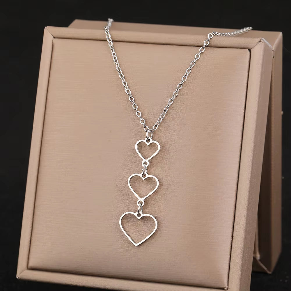 Stainless Steel Necklaces Elegant Exquisite Heart Infinity Symbol Heartbeat Pendants Chain Trend Fine Necklace for Women Jewelry