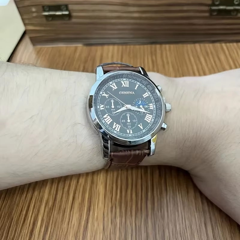 High Quality Men'S Luxury Belt Fashion Quartz Watch Men round Business Student Sport Waterproof Glow Clock