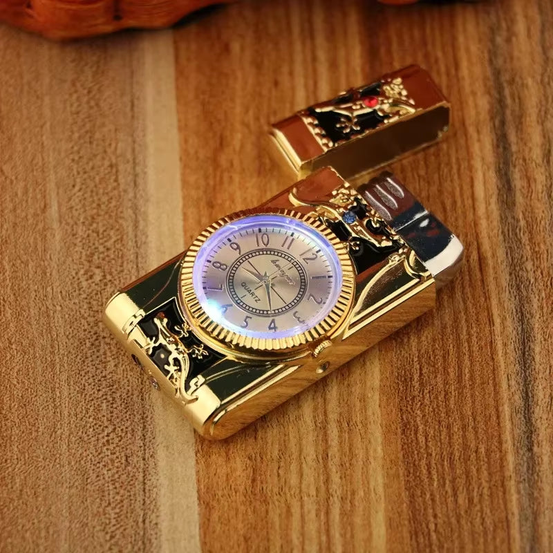 Gecko Shape Quartz Clock Lighter, Compact Gas Lighter, Butane Jet Torch, Cigarette Cigar, Direct Fire Lighter, Men'S Gift