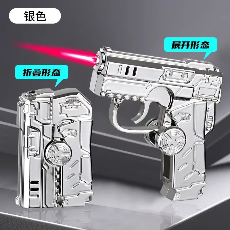 2025 Multi Functional Folding Dual Form Decompression Gyro Gun Shaped Lighter with Creative Deformation and Windproof Red Flame